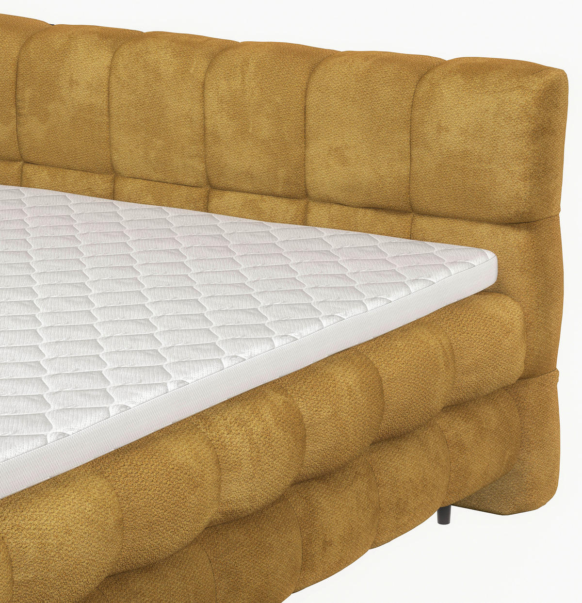 BOXBETT 160/200 cm,  in Goldfarben, gepolstertes Kopfteil, Bettkasten, Topper, H3 + H3 = fest  - Goldfarben/Schwarz, Design, Textil/Metall (160/200cm) - Ti'me