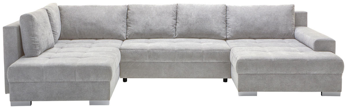WOHNLANDSCHAFT Silberfarben Velours  - Chromfarben/Silberfarben, KONVENTIONELL, Kunststoff/Textil (198/363/170cm) - Hom`in