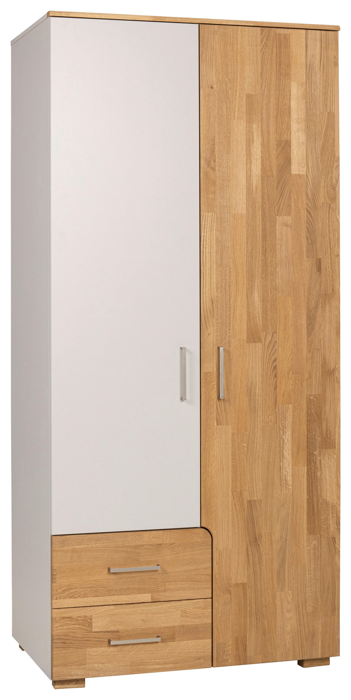 DREHTÜRENSCHRANK 2-türig Eiche massiv Eichefarben, Hellgrau  - Eichefarben/Silberfarben, KONVENTIONELL, Holz/Holzwerkstoff (98/212/60cm) - Cantus