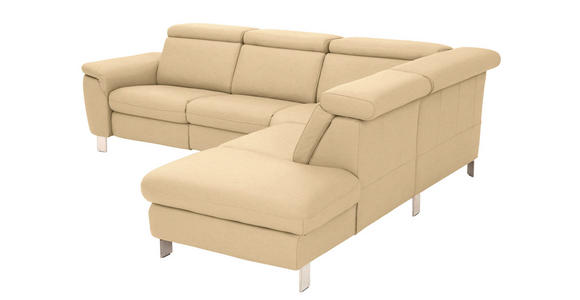 ECKSOFA in Echtleder Beige  - Beige/Alufarben, Design, Leder/Metall (271/242cm) - Cantus