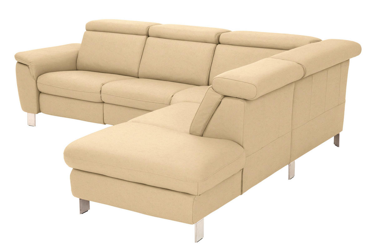 ECKSOFA in Echtleder Beige  - Beige/Alufarben, Design, Leder/Metall (271/239cm) - Cantus
