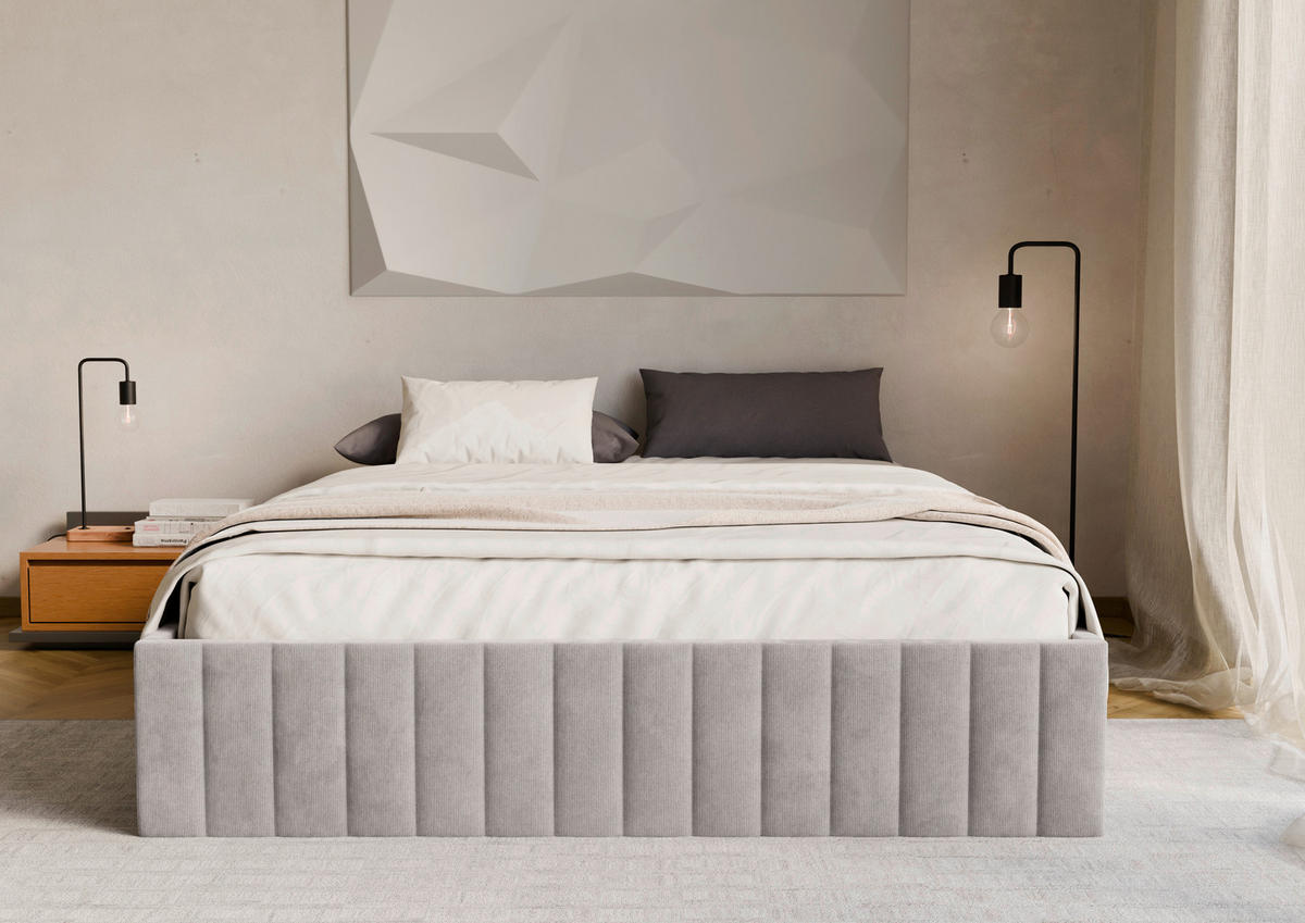 POLSTERBETT Bettkasten, Lattenrost 160/200 cm  in Hellgrau  - Hellgrau/Schwarz, Design, Holz/Textil (160/200cm) - Boxxx