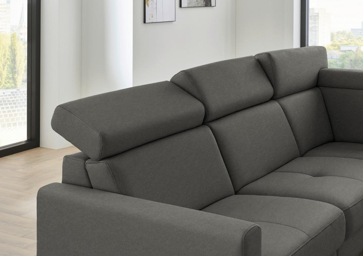 ECKSOFA Flachgewebe Anthrazit  - Anthrazit/Schwarz, Konventionell, Textil/Metall (276/214cm) - Beldomo System
