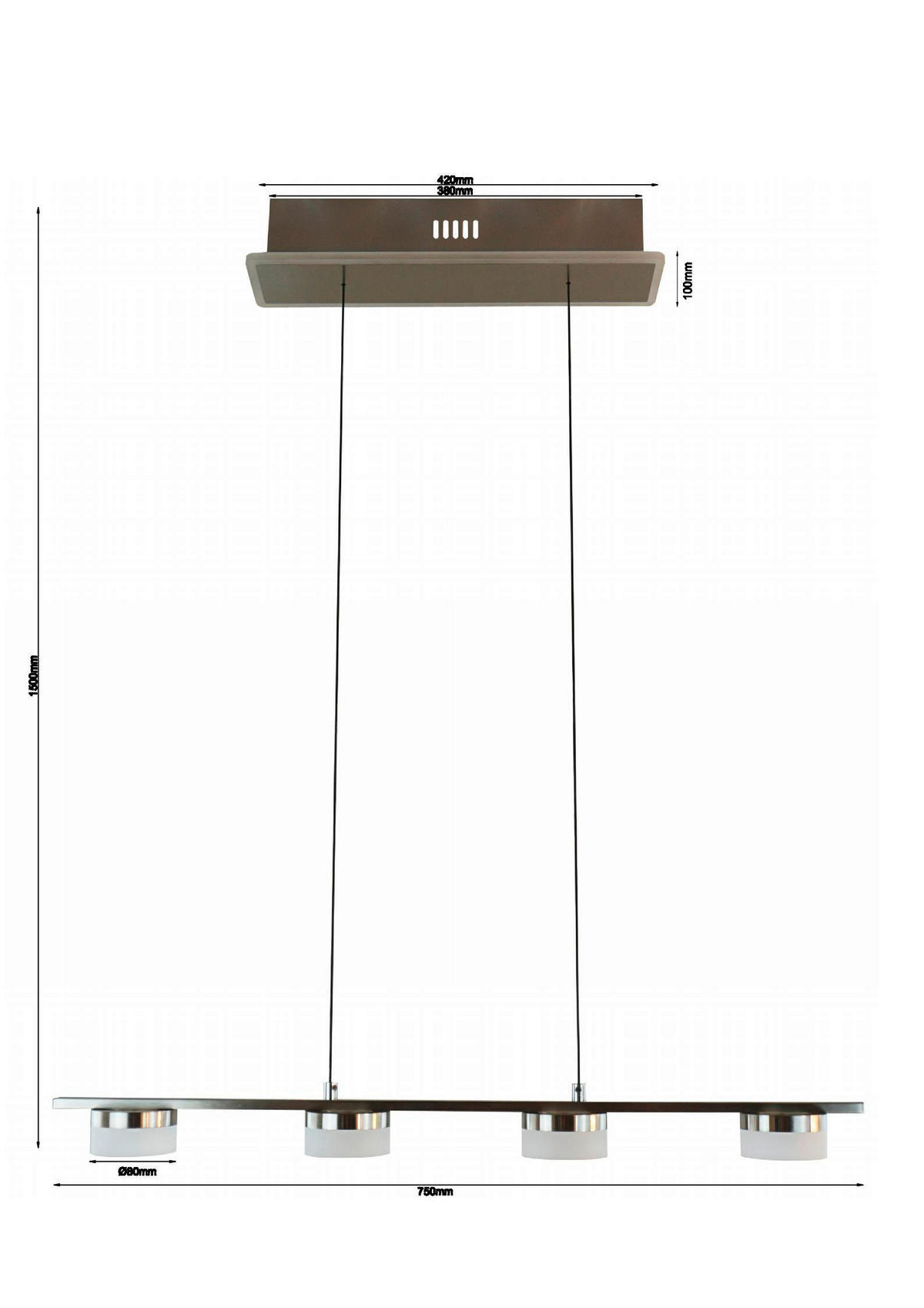 LED-HÄNGELEUCHTE 75/10/150 cm  - Nickelfarben, Design, Kunststoff/Metall (75/10/150cm)