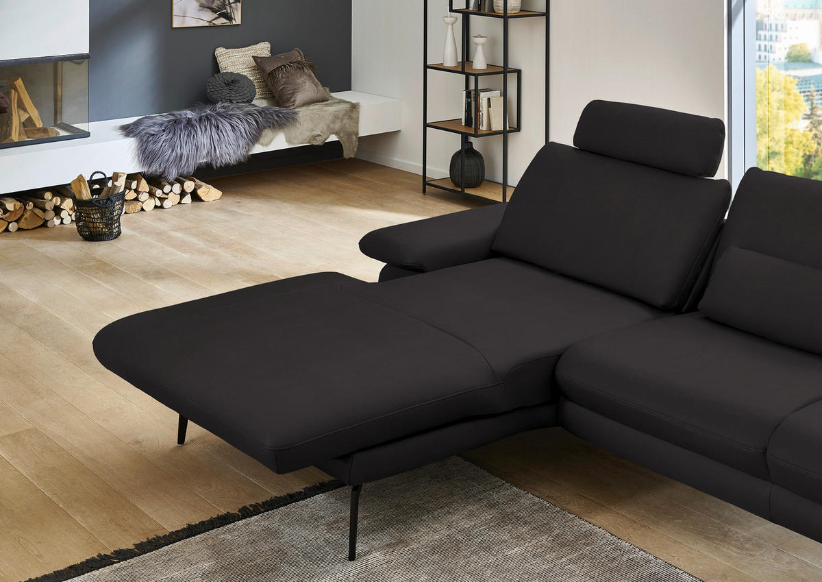ECKSOFA in Echtleder Dunkelbraun  - Dunkelbraun/Schwarz, Design, Leder/Metall (180/310cm) - Dieter Knoll