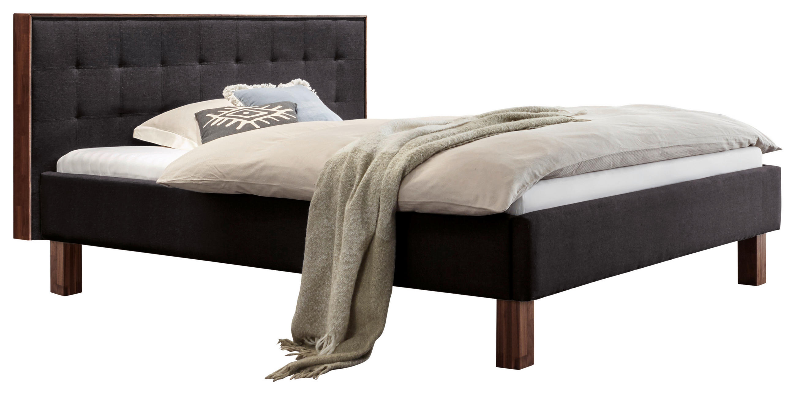 POLSTERBETT 180/200 cm,  in Anthrazit, Nussbaumfarben, gepolstertes Kopfteil,  - Anthrazit/Nussbaumfarben, KONVENTIONELL, Holz/Textil (180/200cm) - Hasena