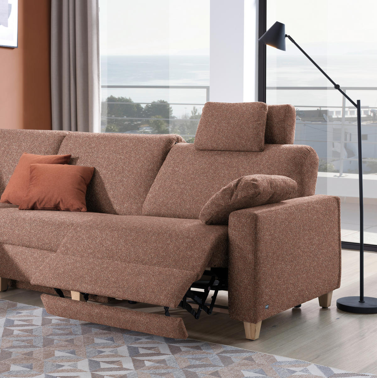ECKSOFA  in Mikrovelours Terracotta  203/261 cm  - Eichefarben/Terracotta, KONVENTIONELL, Holz/Textil (203/261cm) - Sedda