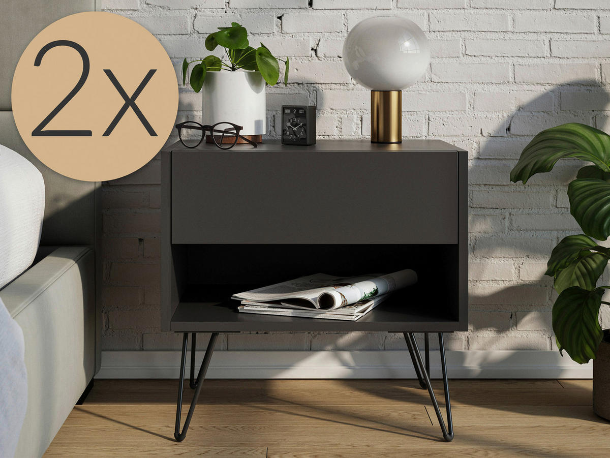 NACHTTISCH 51,2/50/35,6 cm  in Graphitfarben  - Graphitfarben/Schwarz, Basics, Holzwerkstoff/Metall (51,2/50/35,6cm) - MID.YOU