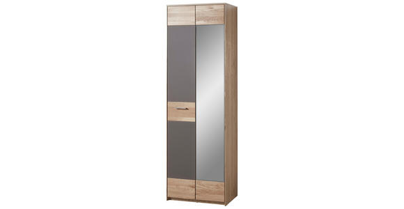 GARDEROBENSCHRANK 63/198/38 cm - Edelstahlfarben/Eichefarben, Natur, Glas/Holz (63/198/38cm) - Voleo
