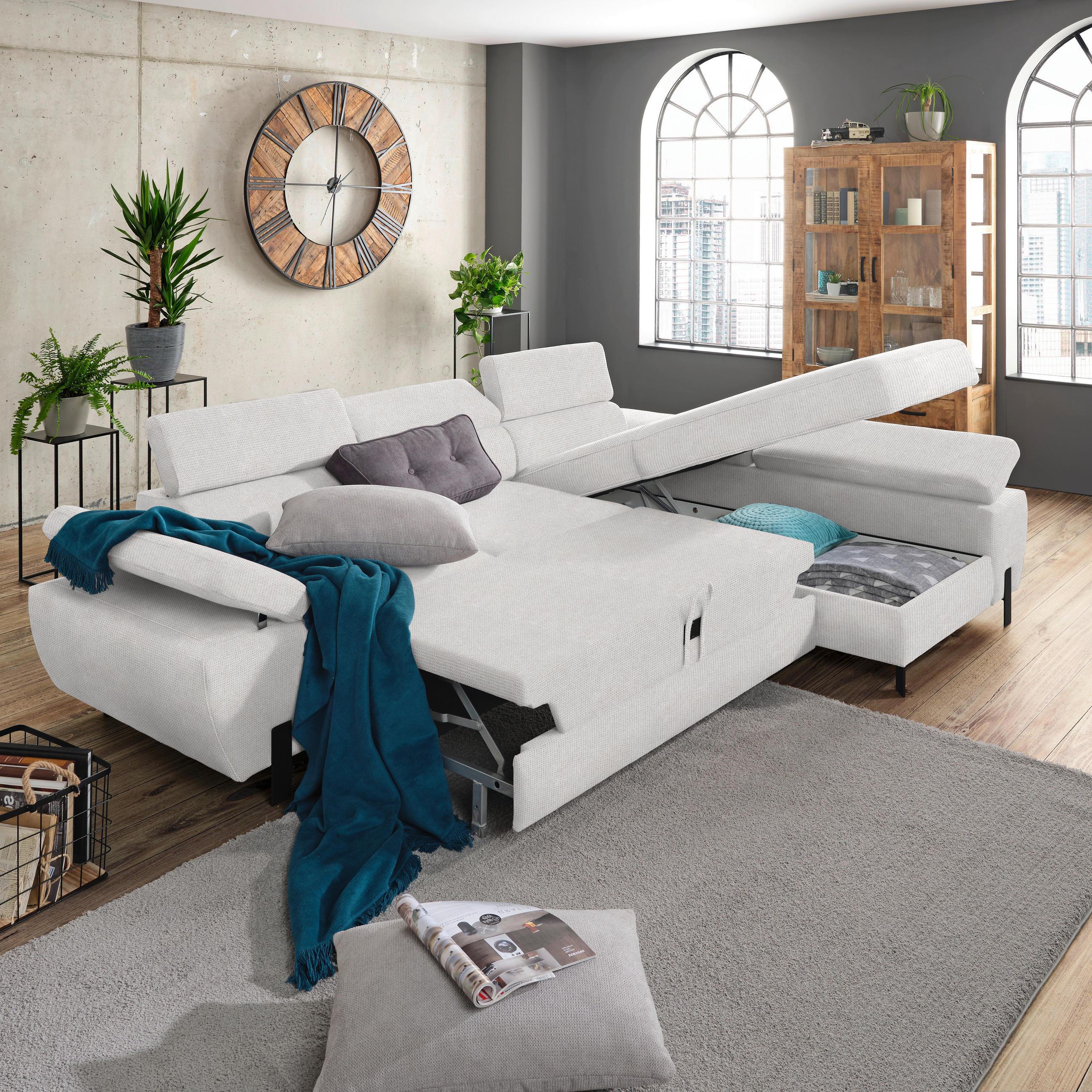 HÖRNSOFFA i vävt tyg ljusgrå  - ljusgrå/svart, Modern, metall/trämaterial (277/90/189cm) - MID.YOU