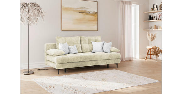 SCHLAFSOFA Chenille Creme Rückenkissen, Armlehnenkissen, Bettkasten, Schlaffunktion, Rücken echt  - Creme/Schwarz, KONVENTIONELL, Textil/Metall (203/94/96cm) - Carryhome