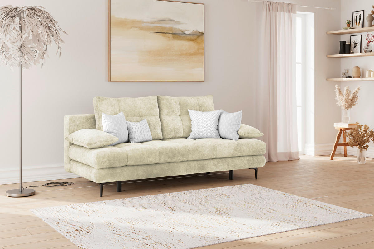 SCHLAFSOFA Chenille Creme  - Creme/Schwarz, Konventionell, Textil/Metall (203/94/96cm) - MID.YOU