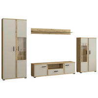 REGAL ZA DNEVNI BORAVAK kašmir, hrast Artisan   - kašmir/hrast Artisan, Moderno, staklo/drvni materijal (340/196/40cm) - Hom`in