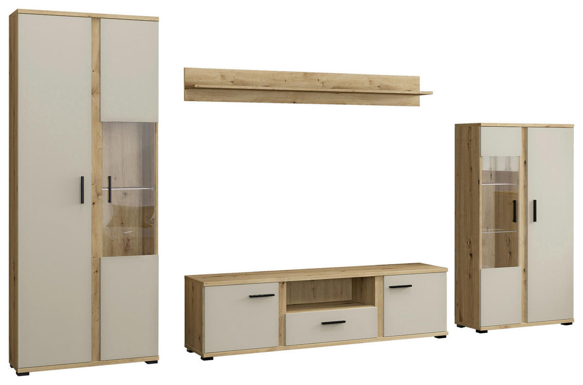 REGAL ZA DNEVNI BORAVAK kašmir, hrast Artisan   - kašmir/hrast Artisan, Moderno, staklo/drvni materijal (340/196/40cm) - Hom`in