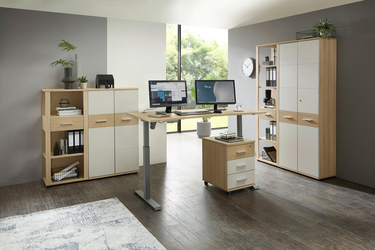 SCHREIBTISCH 160/77/72-120 cm Silberfarben, Eichefarben  - Eichefarben/Silberfarben, Konventionell, Holzwerkstoff/Metall (160/77/72-120cm) - Stylife