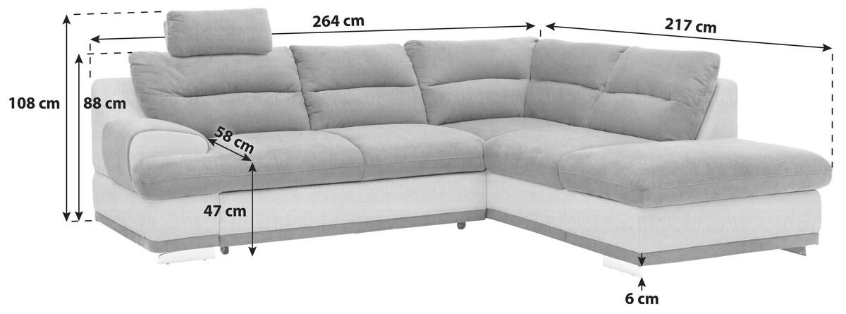 ECKSOFA Anthrazit, Hellgrau Velours  - Chromfarben/Anthrazit, KONVENTIONELL, Textil/Metall (264/217cm) - MID.YOU