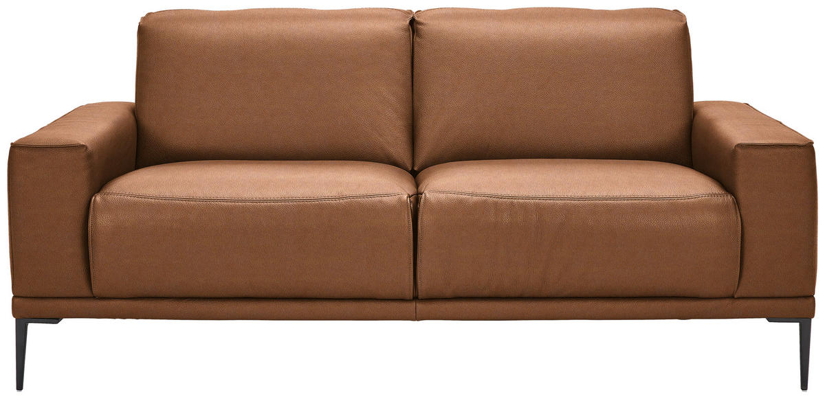 2-SITZER-SOFA in Echtleder Cognac  - Cognac/Schwarz, Design, Leder/Metall (180/82/92cm) - Johann Jakob