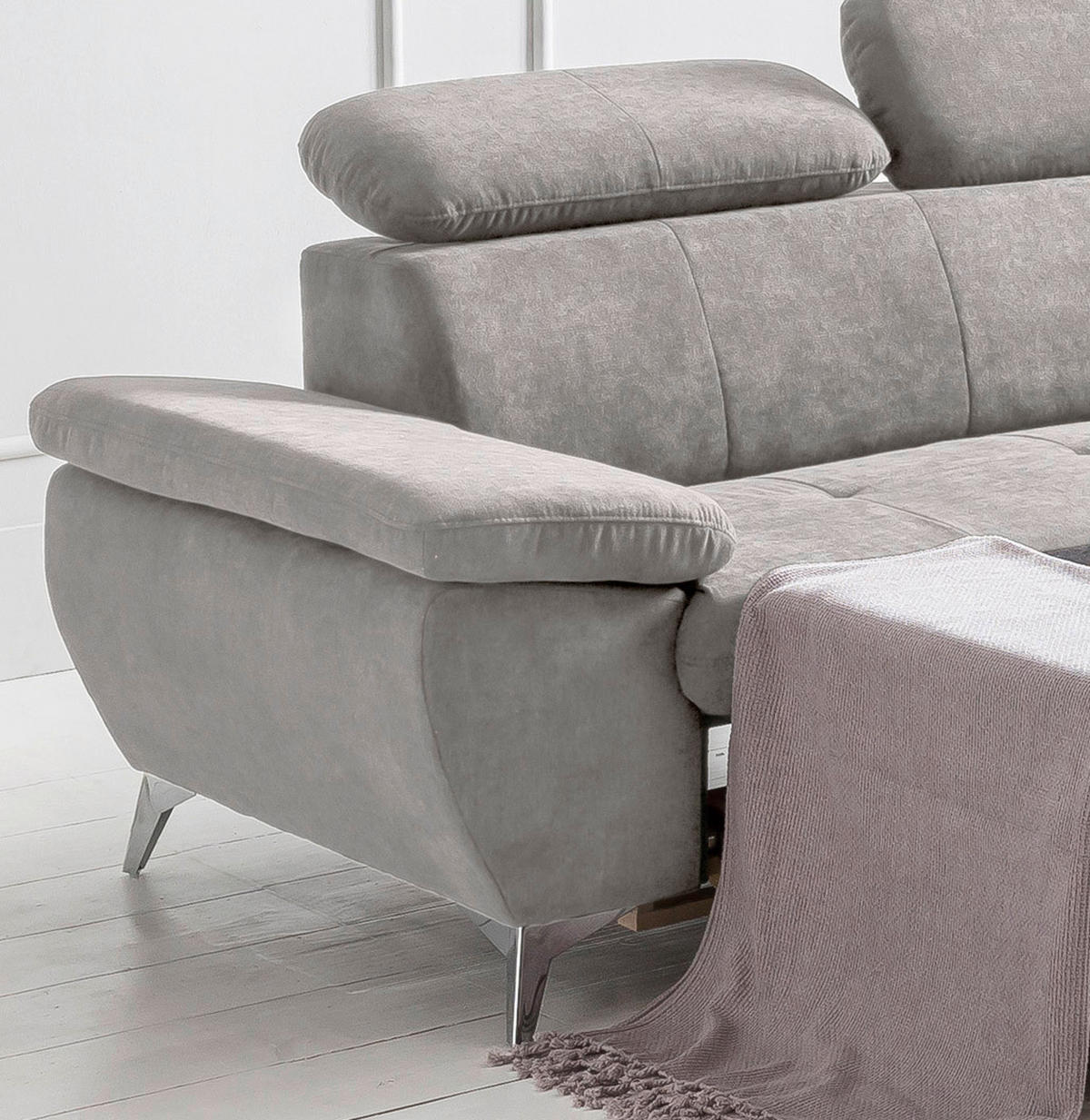 ECKSOFA in Mikrofaser Grau  - Chromfarben/Grau, Konventionell, Textil/Metall (256/209cm) - Livetastic