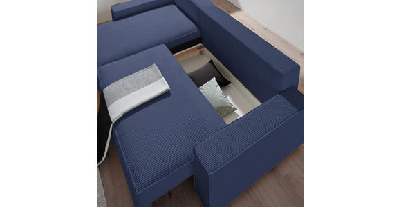 ECKSOFA in Cord, Webstoff Blau  - Blau/Schwarz, MODERN, Holz/Textil (157/265cm) - Carryhome