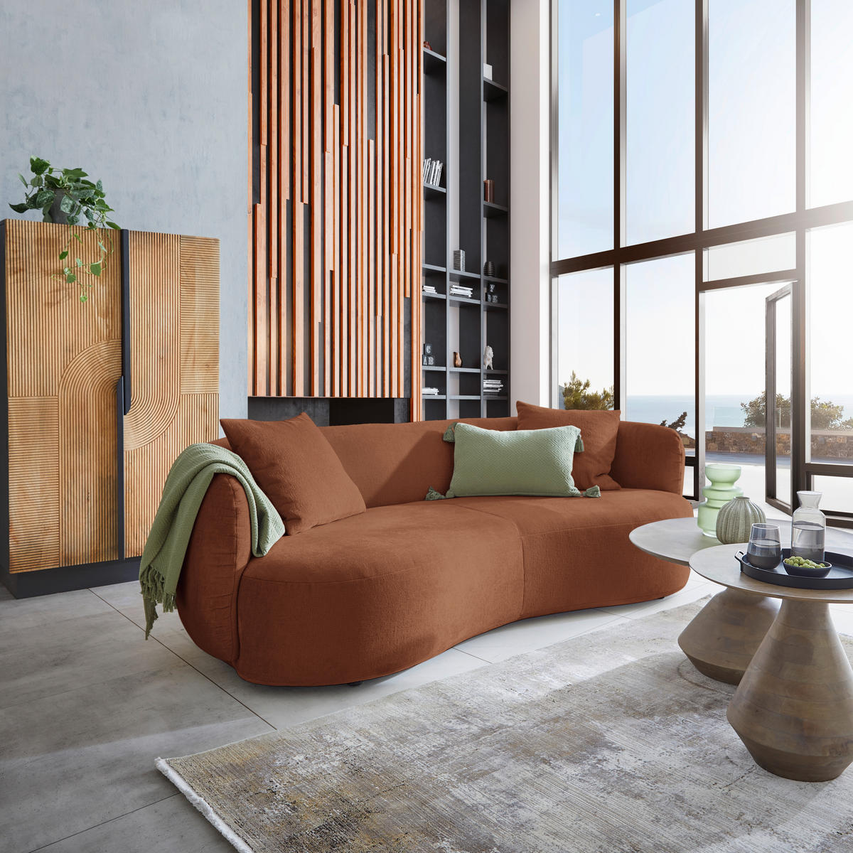 BIG SOFFA i chenille kopparfärgad  - svart/kopparfärgad, Modern, textil/plast (235/72/110cm) - MID.YOU