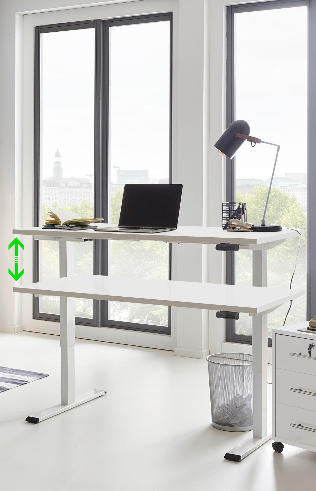 SCHREIBTISCH höhenverstellbar, Memoryschalter, USB-Anschlüsse  - Weiß, MODERN, Holzwerkstoff/Metall (160/80/69-119cm) - MID.YOU