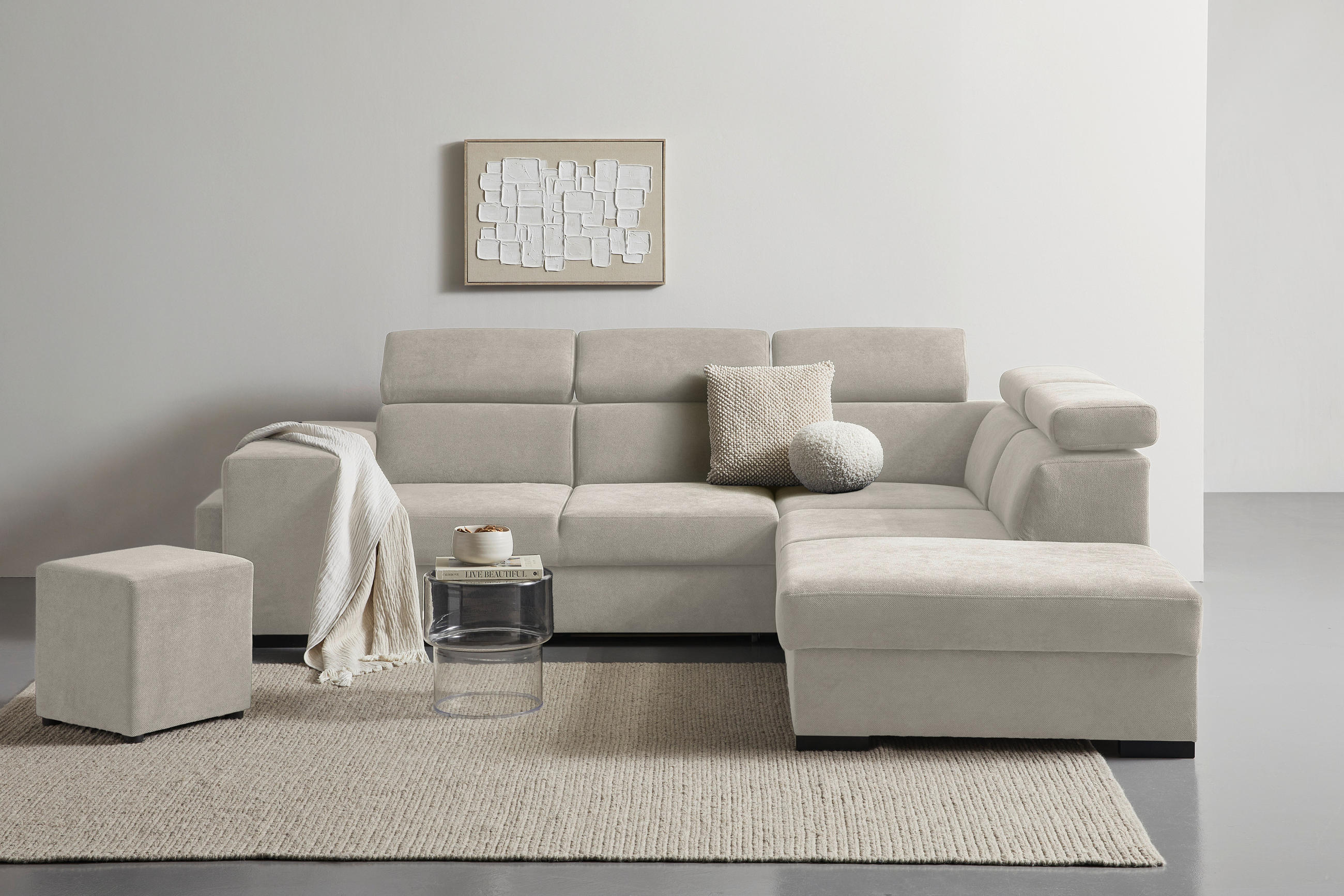 ECKSOFA Creme Webstoff  - Creme/Schwarz, KONVENTIONELL, Holz/Textil (283/244cm) - Carryhome