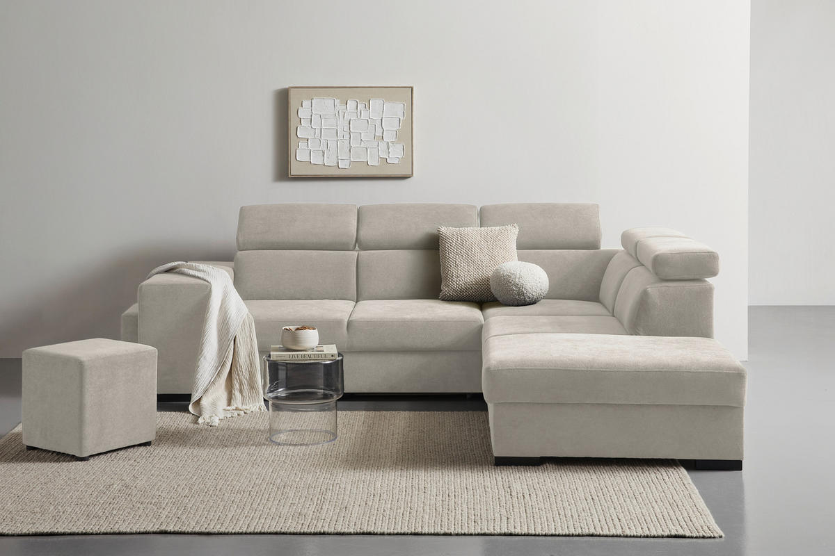 ECKSOFA Creme Webstoff  - Creme/Schwarz, KONVENTIONELL, Holz/Textil (283/244cm) - Carryhome