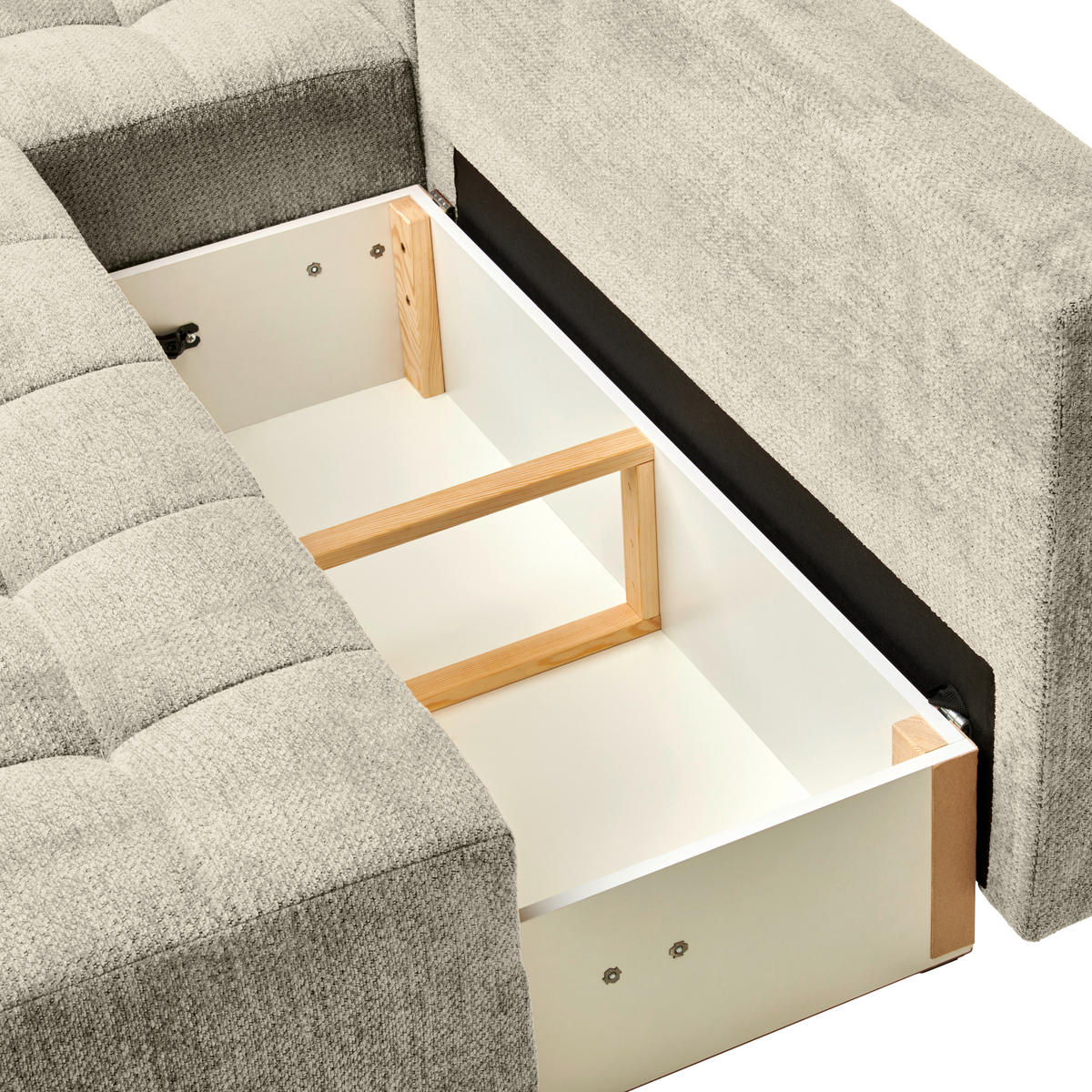 ECKSOFA in Chenille Greige  - Greige/Schwarz, MODERN, Kunststoff/Textil (145/204cm) - home24