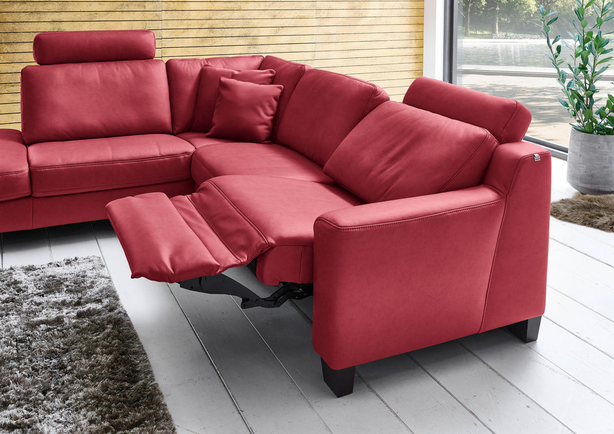 ECKSOFA in Echtleder Rot  - Eichefarben/Rot, Design, Leder/Holz (235/259cm) - Valdera