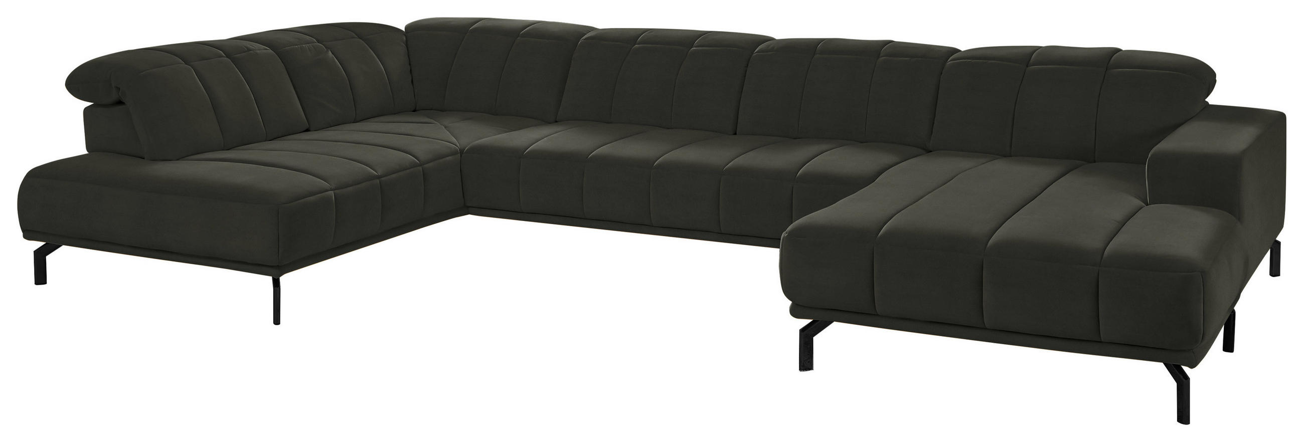WOHNLANDSCHAFT Dunkelgrün, Olivgrün Velours  - Dunkelgrün/Schwarz, Design, Textil/Metall (219/383/195cm) - Beldomo Style