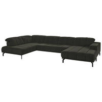 WOHNLANDSCHAFT Dunkelgrün, Olivgrün Velours  - Dunkelgrün/Schwarz, Design, Textil/Metall (219/383/195cm) - Beldomo Style
