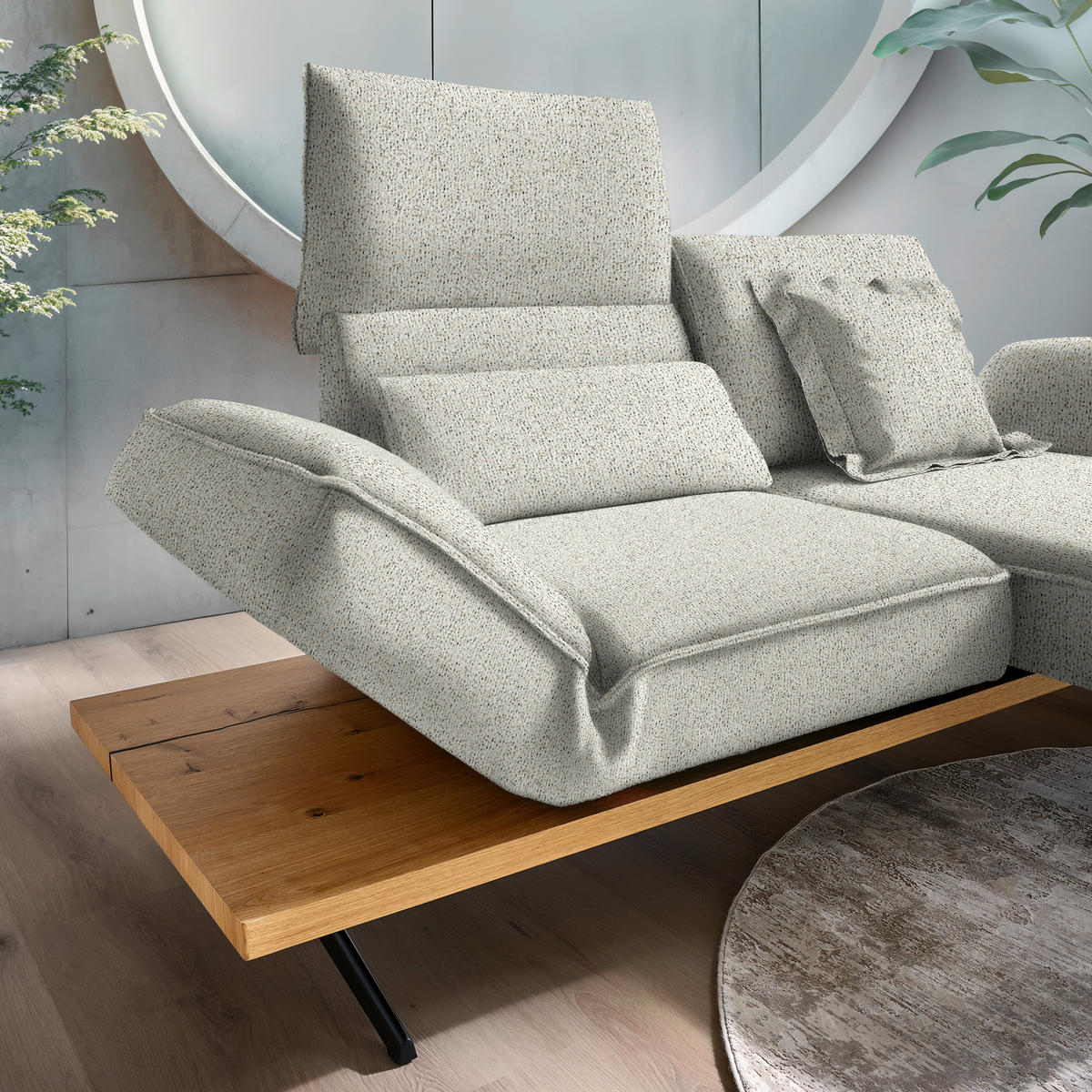 ECKSOFA  in Chenille Creme  240/132 cm  - Creme/Schwarz, Design, Holz/Textil (240/132cm) - Koinor