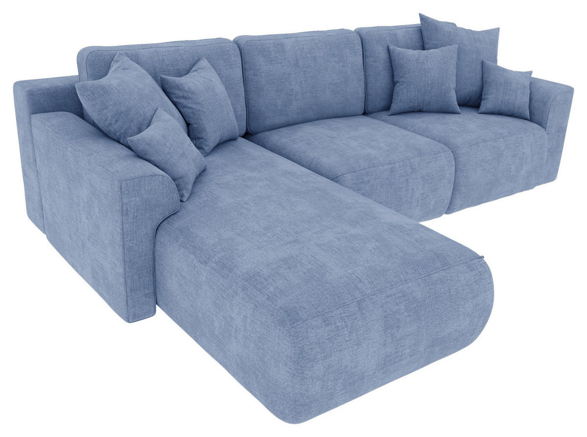 ECKSOFA Hellblau Samt  - Chromfarben/Hellblau, KONVENTIONELL, Kunststoff/Textil (195/293cm) - Carryhome