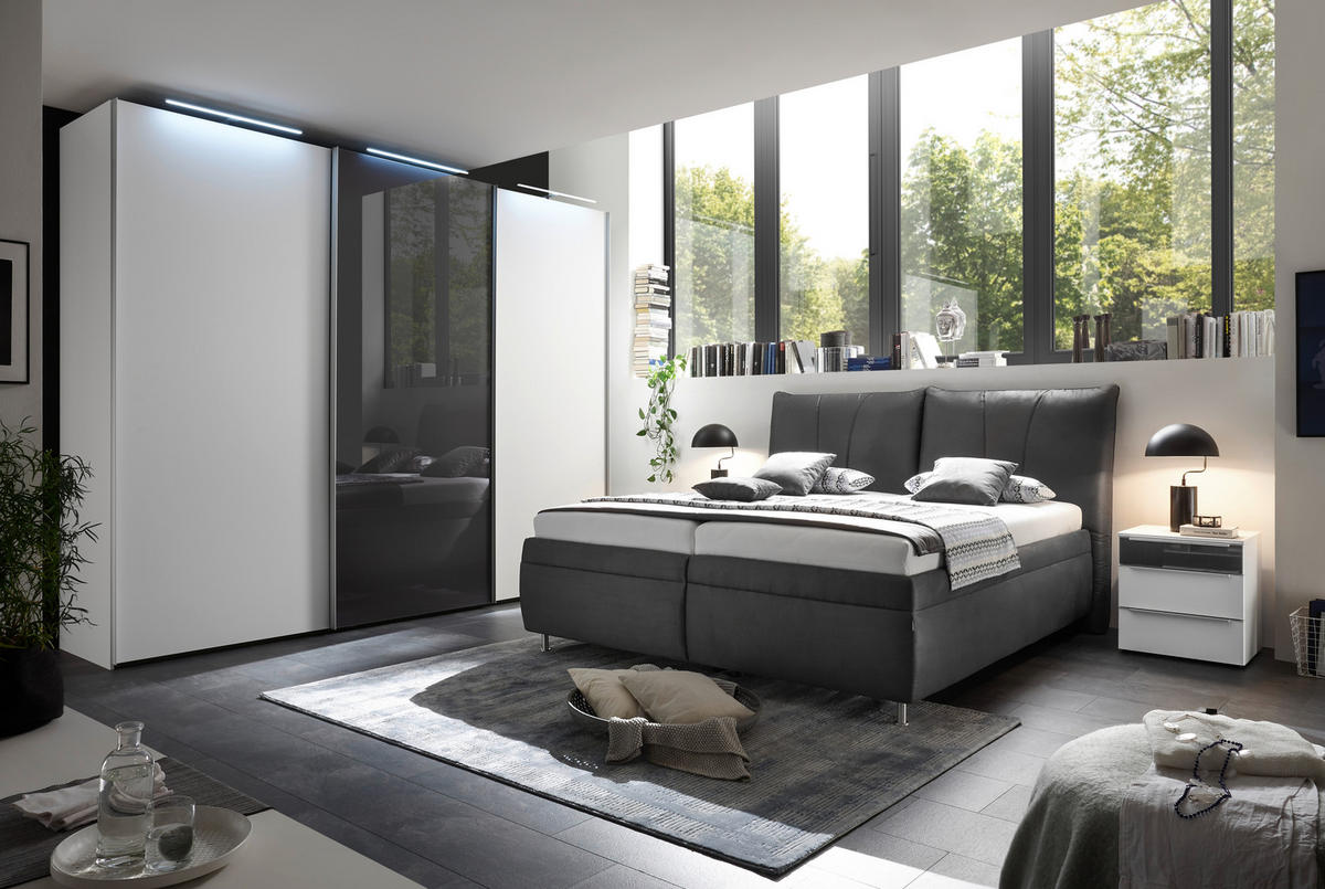 POLSTERBETT 160/200 cm  in Dunkelgrau  - Weiss/Dunkelgrau, Konventionell, Holz/Textil (160/200cm) - Dieter Knoll