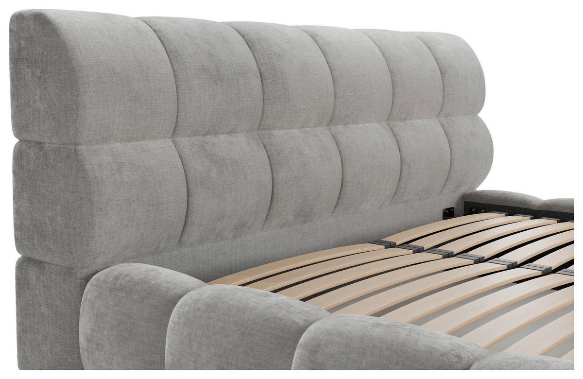 POLSTERBETT 180/200 cm,  in Hellgrau, Lattenrost, Bettkasten,  - Hellgrau/Schwarz, Design, Holz/Textil (180/200cm) - Chameo