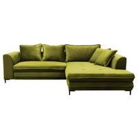 ECKSCHLAFSOFA  mit Rücken echt, Armteil rechts Velours Hellgrün  - Schwarz/Hellgrün, Design, Textil/Metall (277/187cm) - Livetastic