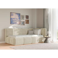 STOPPAD SÄNG 90/200 cm,  i beige, ribbotten, förvaring,  - beige/svart, Design, metall/trä (90/200cm) - Best Price