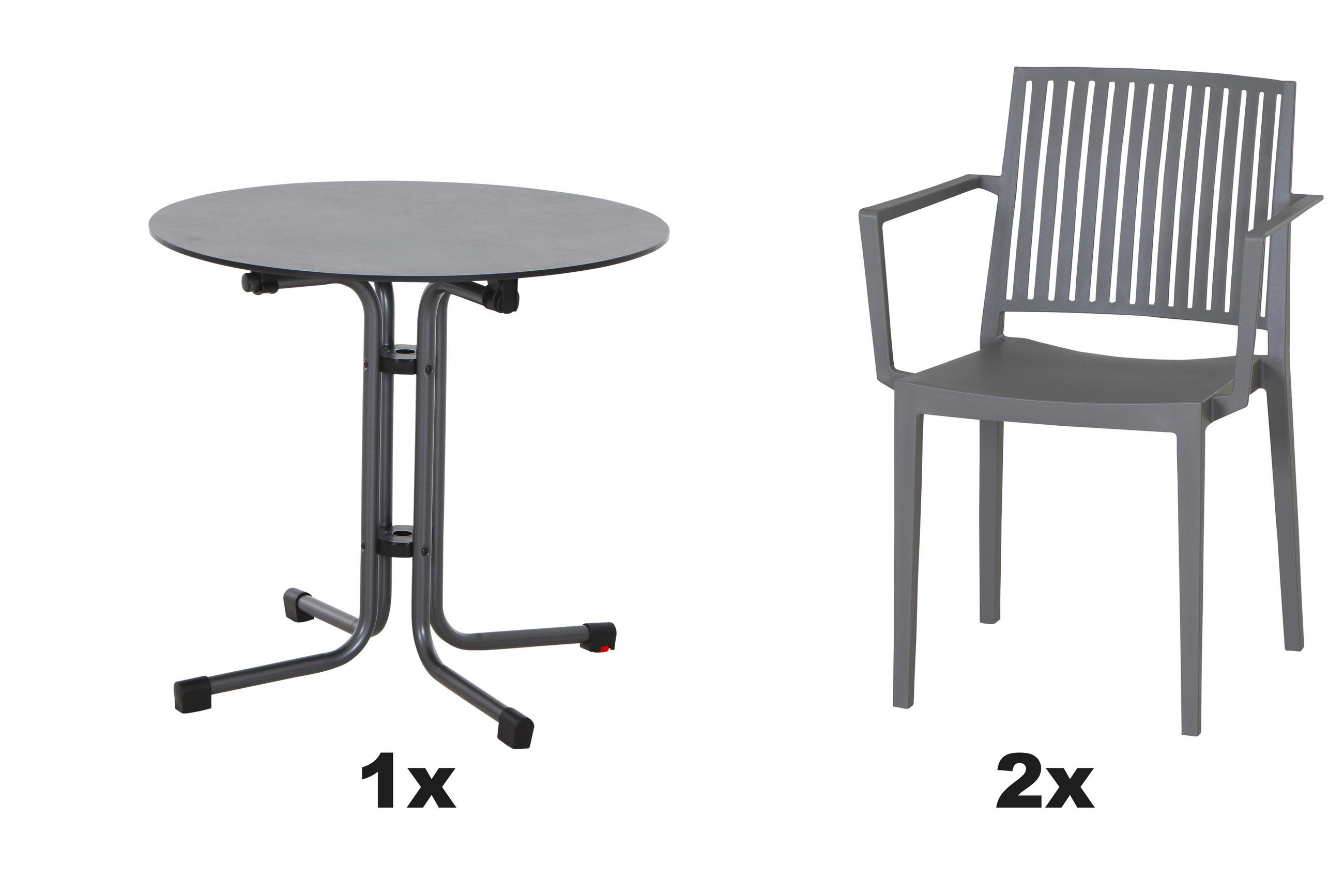GARTENGARNITUR 3-teilig Stahl  - Anthrazit/Grau, Basics, Kunststoff/Metall (80/80/80cm) - Siena Garden
