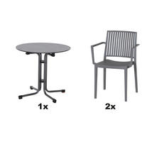 GARTENGARNITUR 3-teilig Stahl  - Anthrazit/Grau, Basics, Kunststoff/Metall (80/80/80cm) - Siena Garden