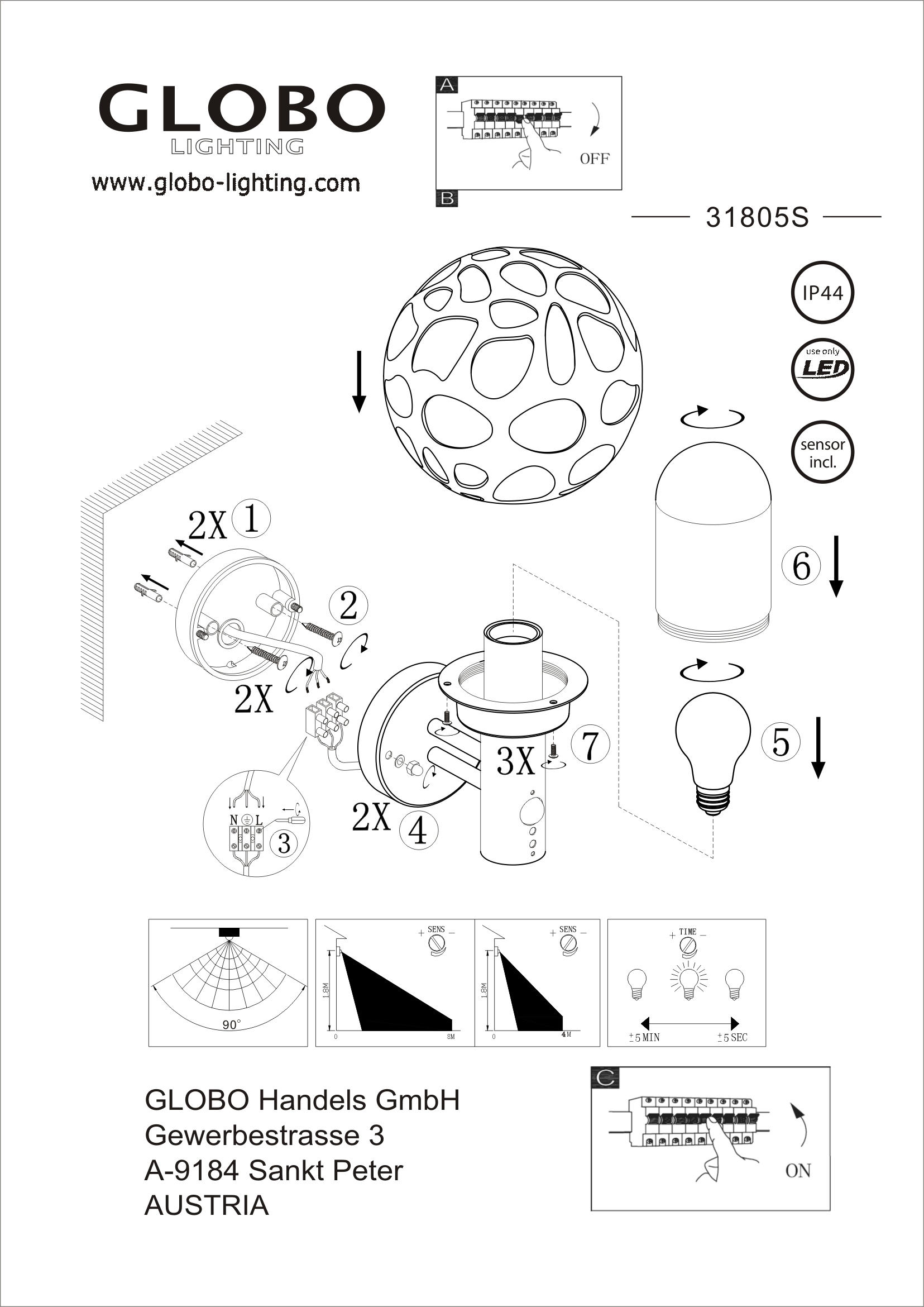 AUSSENWANDLEUCHTE - Klar/Anthrazit, Design, Kunststoff/Metall (20/22,5/32,7cm) - Globo