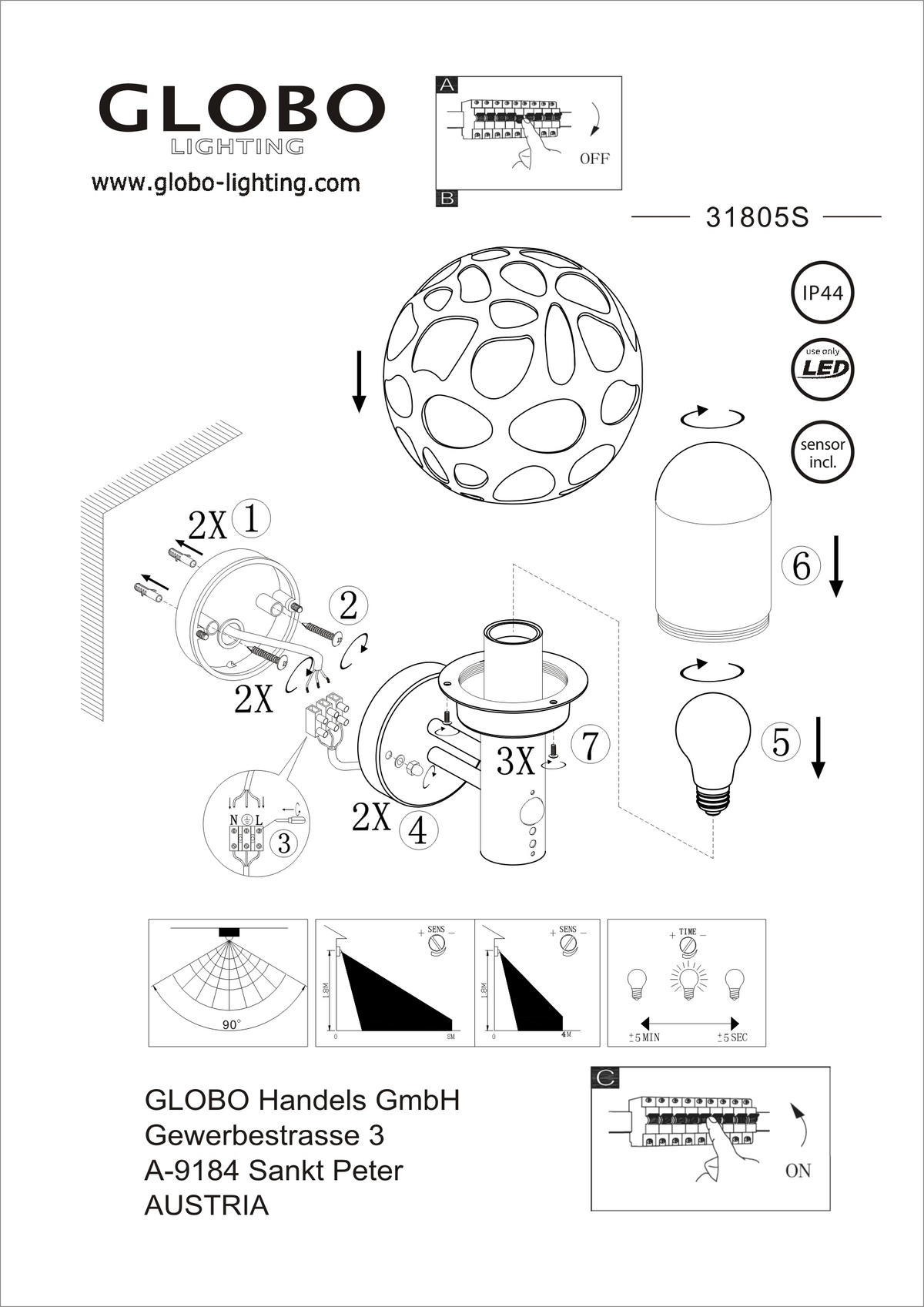 AUßENWANDLEUCHTE - Klar/Anthrazit, Design, Kunststoff/Metall (20/22,5/32,7cm) - Globo