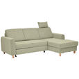 ECKSOFA Hellgrün Flachgewebe Bettkasten, Schlaffunktion, Rücken echt, Kopfstütze, Liegefläche im Originalstoff  - Buchefarben/Hellgrün, KONVENTIONELL, Holz/Textil (241/166cm) - Carryhome