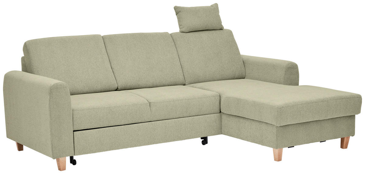 ECKSOFA Hellgrün Flachgewebe  - Buchefarben/Hellgrün, KONVENTIONELL, Holz/Textil (241/166cm) - Carryhome