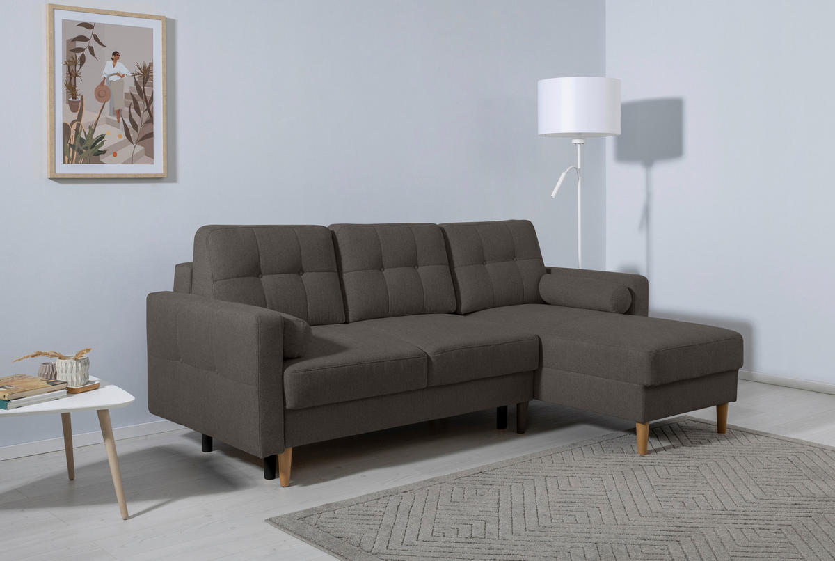 ECKSOFA in Grau  - Buchefarben/Grau, Design, Holz/Textil (223/157cm) - MID.YOU