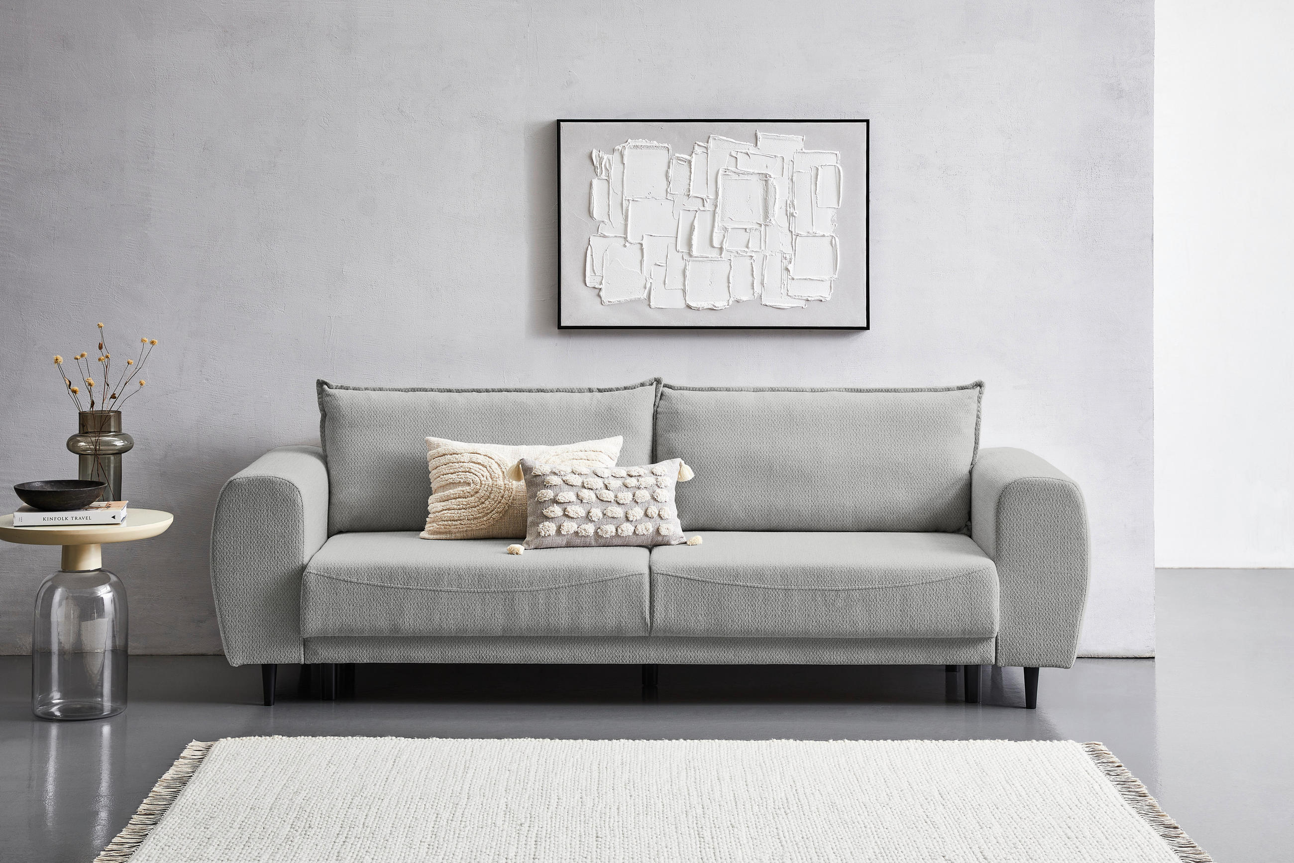 SCHLAFSOFA in Chenille Grau  - Schwarz/Grau, KONVENTIONELL, Holz/Textil (245/85/92cm) - Livetastic