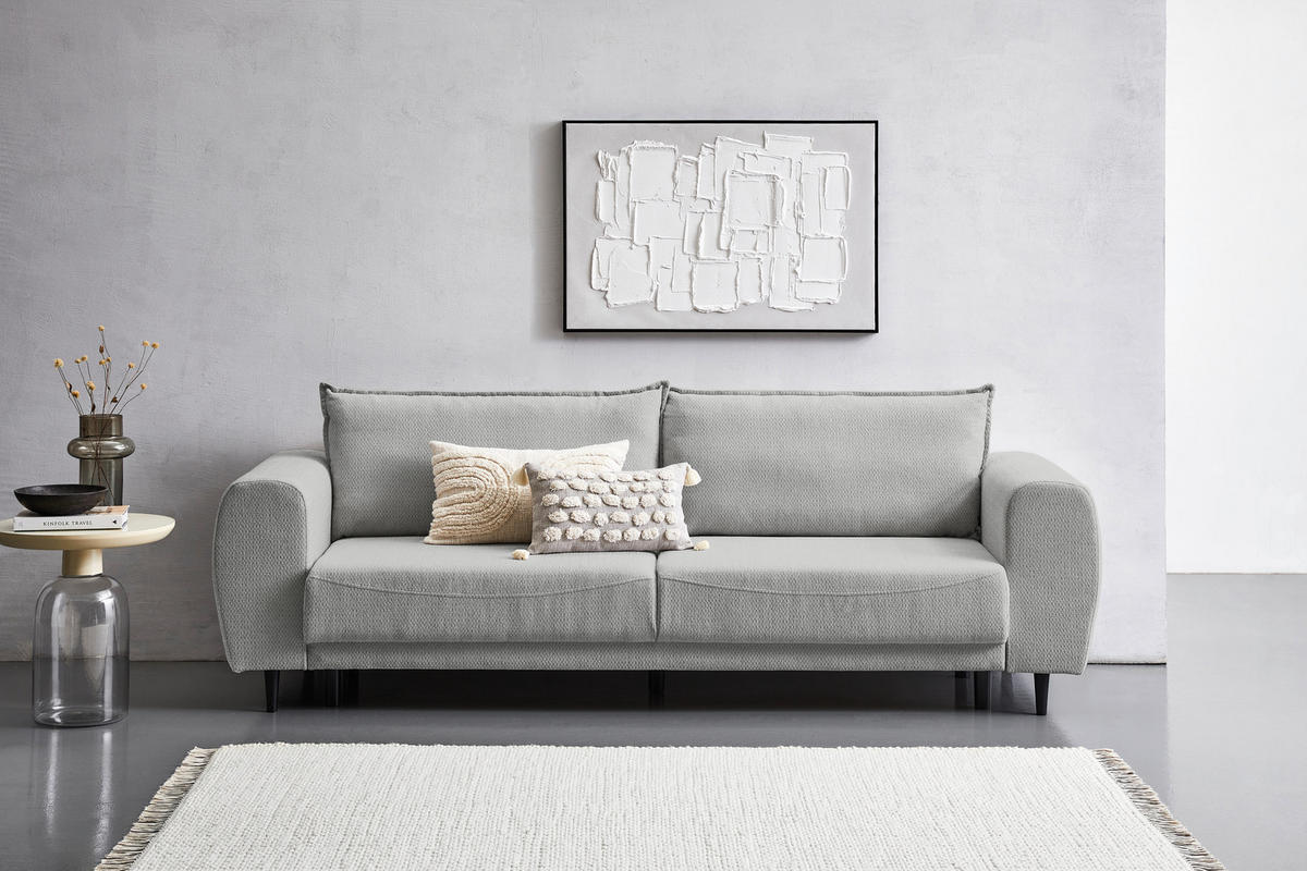 SCHLAFSOFA in Chenille Grau  - Schwarz/Grau, Konventionell, Holz/Textil (245/85/92cm) - Livetastic