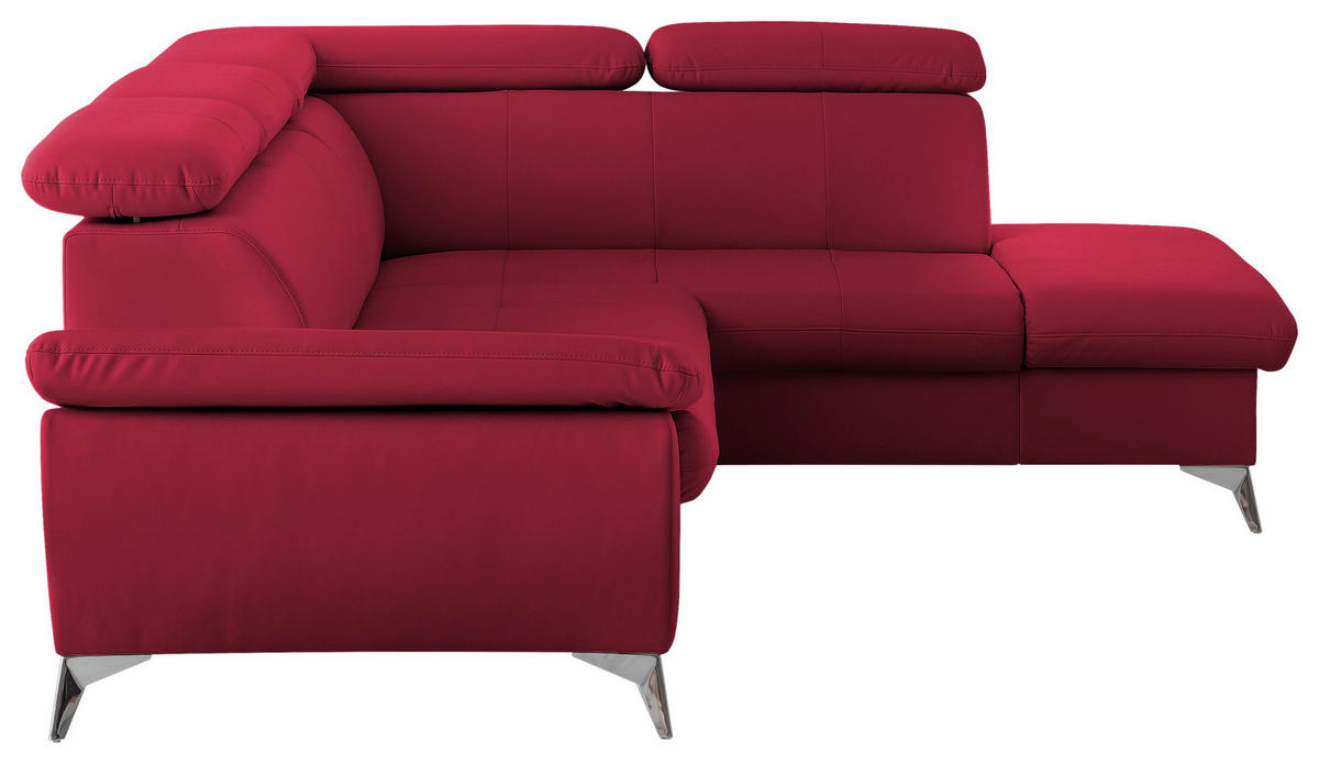 ECKSOFA Rot Lederlook  - Chromfarben/Rot, KONVENTIONELL, Textil/Metall (256/209cm) - Livetastic