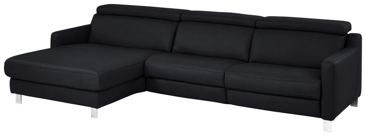 ECKSOFA in Echtleder Schwarz  - Chromfarben/Schwarz, Design, Leder/Metall (176/291cm) - Valdera
