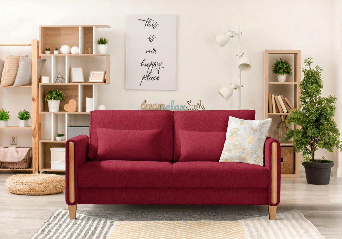 SCHLAFSOFA in Holz, Textil Rot, Buchefarben  - Buchefarben/Rot, Design, Holz/Textil (174/88/104cm) - Niels Andersson