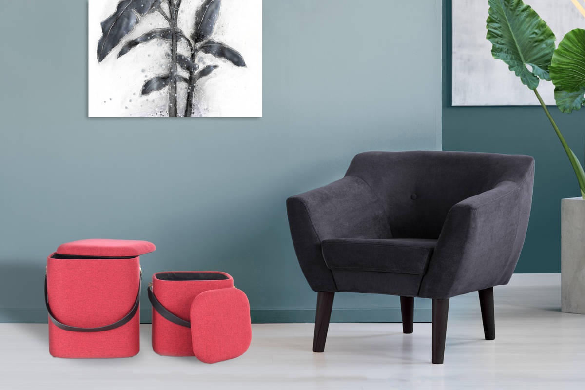 HOCKERSET in Rot, Schwarz  - Rot/Schwarz, Basics, Kunststoff/Textil (29,5+35,5cm) - Kayoom